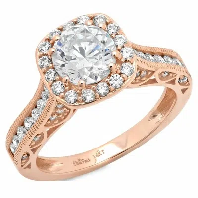 Pre-owned Pucci 1.95 Ct Round Cut Halo Wedding Engagement Bridal Ring Band Solid 14k Rose Gold In White/colorless