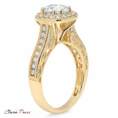 Pre-owned Pucci 1.95 Ct Round Cut Halo Wedding Engagement Bridal Ring Band Solid 14k Yellow Gold In White/colorless