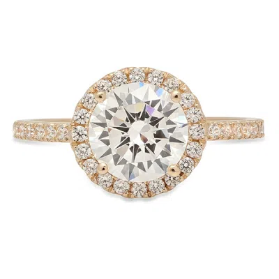 Pre-owned Pucci 1.95 Round Simulated Diamond Engagement Halo Solitaire Ring 14k Yellow Gold In White/colorless