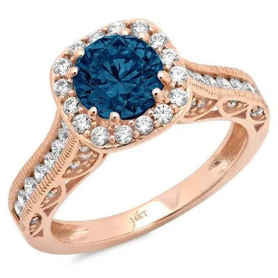 Pre-owned Pucci 1.95 Round Cut Halo London Blue Topaz Promise Bridal Wedding Ring 14k Rose Gold In D