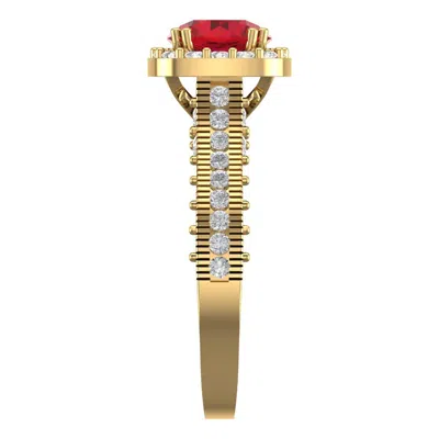 Pre-owned Pucci 1.95 Round Halo Simulated Ruby Classic Bridal Statement Ring 14k Yellow Gold In Red
