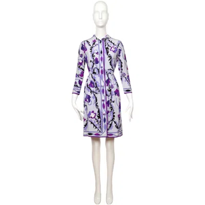 Pre-owned Pucci 1960's Emilio  Floral Printed Silk Dress In Gray