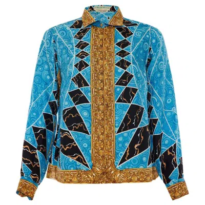Pre-owned Pucci 1960's Emilio  Printed Silk Blouse Very Versace! In Blue
