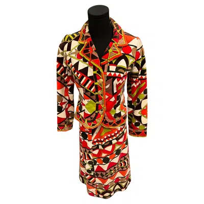 Pre-owned Pucci 1960's Emilio  Vintage 2-piece Abstract Velvet Skirt Suit In Brown