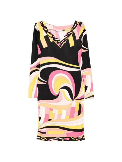 Pre-owned Pucci 1960s Abstract-printed Midi Dress In Black