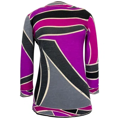 Pre-owned Pucci 1960s Emilio  Cashmere & Silk Graphic Print Knit Pullover Sweater In Purple