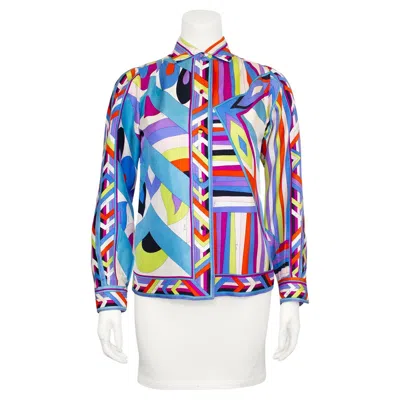 Pre-owned Pucci 1960s Emilio  Geometric Rainbow Printed Silk Shirt In Gray