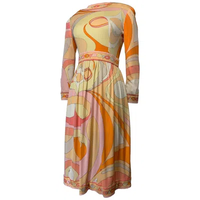 Pre-owned Pucci 1960s Emilio  Psychedelic Print Mod Day Dress W Full Skirt In Tangerine In Orange