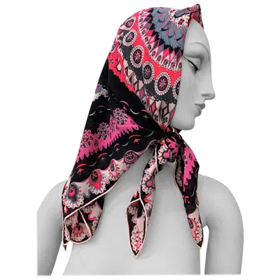 Pre-owned Pucci 1960s Emilio  Silk Chiffon Mod Medallion Print Large Square Head Scarf In Gray