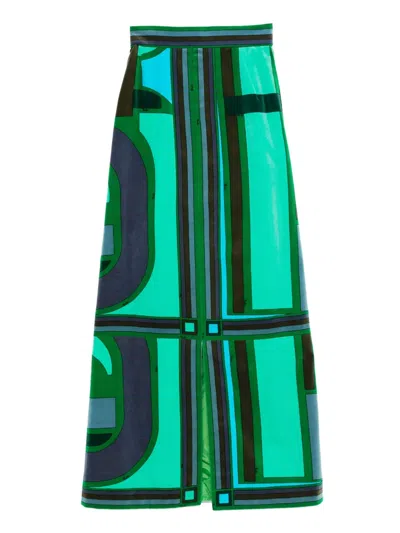 Pre-owned Pucci 1960s Geometric-print Midi Skirt In Green