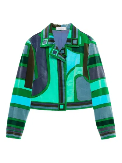 Pre-owned Pucci 1960s Geometric-print Velvet Jacket In Green