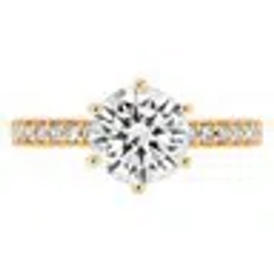 Pre-owned Pucci 1.96ct Round Simulated Diamond Engagement Accent Solitaire Ring 14k Yellow Gold In White/colorless