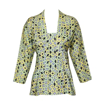 Pre-owned Pucci 1970's Emilio  Geometric Printed Silk Blouse In Sand