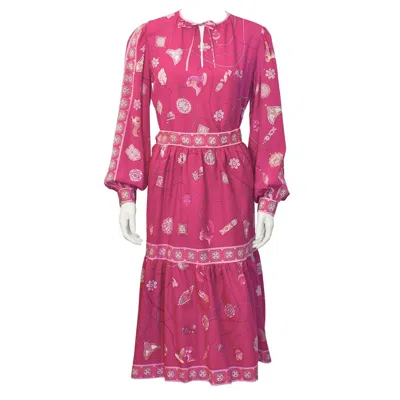 Pre-owned Pucci 1970's  Fuschia Silk/wool Challis Set In Pink