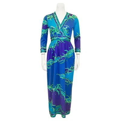 Pre-owned Pucci 1970s Emilio  Blue, Purple And Green Maxi Dress