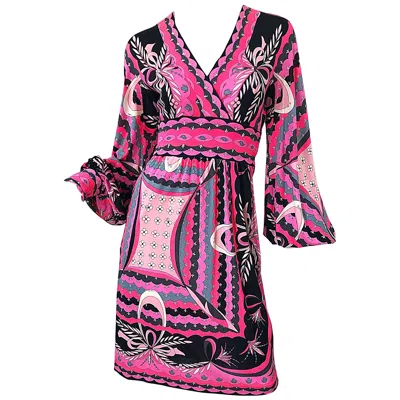 Pre-owned Pucci 1970s Emilio  Silk Jersey Hot Pink Long Sleeve Vintage 70s Dress