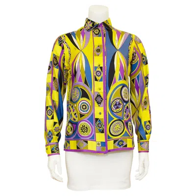 Pre-owned Pucci 1970s Emilio  Yellow, Blue And Purple Printed Silk Shirt