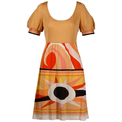 Pre-owned Pucci 1970s Vintage Emilio  Silk Jersey Knit Dress- Signed In Orange