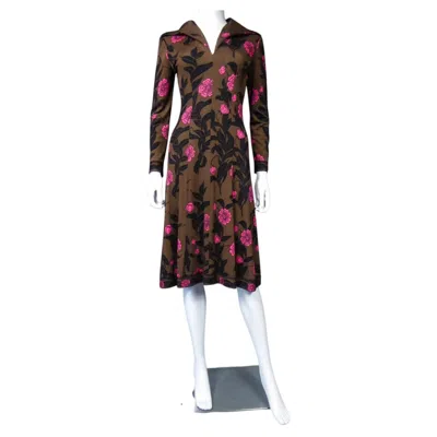 Pre-owned Pucci 1975 Emilio  Vintage Brown Silk Jersey Dress With Floral Print