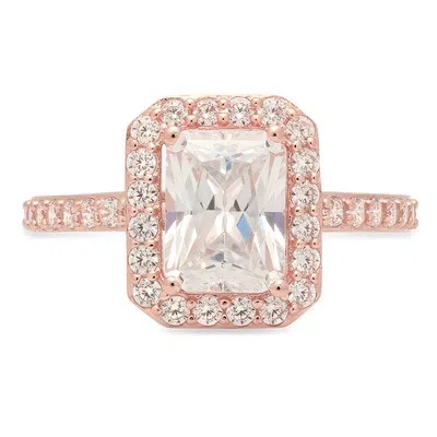 Pre-owned Pucci 1.97ct Simulated Diamond Emerald Round Halo Engagement Ring 14k Rose Real Gold