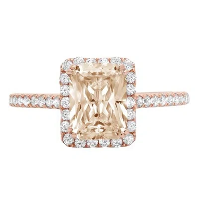 Pre-owned Pucci 1.98ct Emerald Halo Simulated Brown Diamond Promise Wedding Ring 14k Rose Gold In Pink