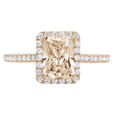 Pre-owned Pucci 1.98ct Emerald Halo Simulated Brown Diamond Promise Wedding Ring 14k Yellow Gold