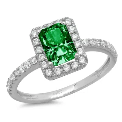 Pre-owned Pucci 1.98ct Emerald Halo Simulated Emerald Promise Bridal Wedding Ring 14k White Gold In Green