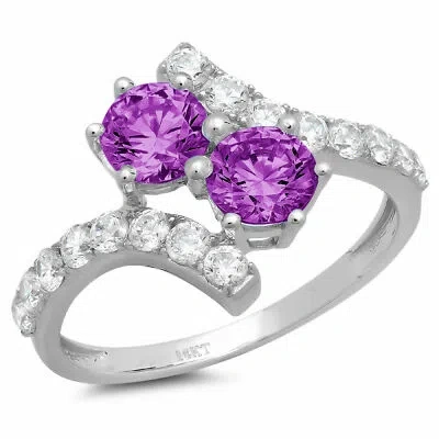 Pre-owned Pucci 1.98 Ct Round 2 Stone Love Alexandrite Stone Promise Wedding Ring 14k White Gold In Purple