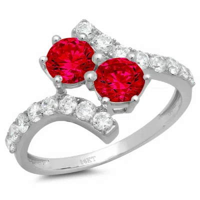 Pre-owned Pucci 1.98 Ct Round 2 Stone Love Ruby Simulated Promise Wedding Ring 14k White Gold In Red