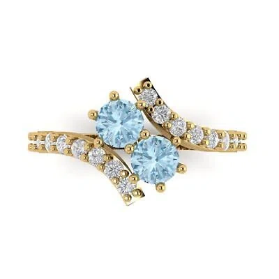 Pre-owned Pucci 1.98 Ct Round 2 Stone Love Sky Blue Topaz Promise Wedding Ring 14k Yellow Gold