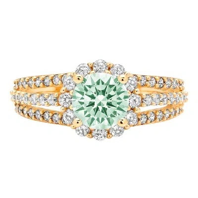 Pre-owned Pucci 1.98ct Round Halo Sea Green Simulated Diamond Promise Ring 14k Yellow Gold