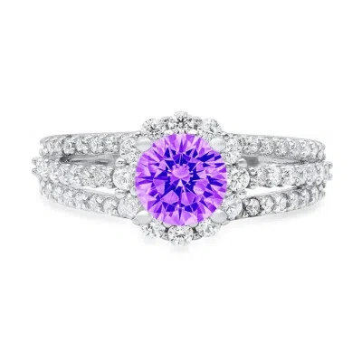 Pre-owned Pucci 1.98 Ct Round Halo Natural Amethyst Promise Bridal Wedding Ring 14k White Gold In Purple