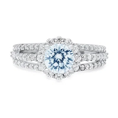 Pre-owned Pucci 1.98 Ct Round Halo Natural Aquamarine Promise Bridal Wedding Ring 14k White Gold In D