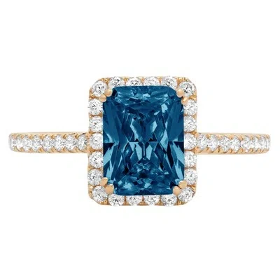 Pre-owned Pucci 1.98 Emerald Halo London Blue Topaz Promise Bridal Wedding Ring 14k Yellow Gold In D