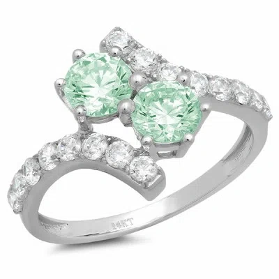 Pre-owned Pucci 1.98 Round 2 Stone Love Mint Green Modern Statement Ring Solid 14k White Gold