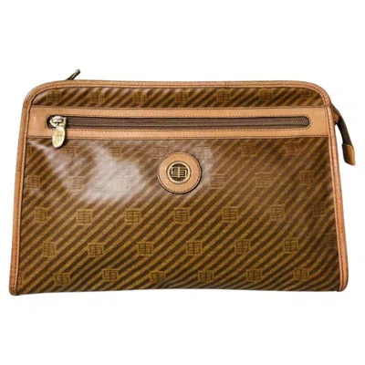Pre-owned Pucci 1980s Emilio  Tan Patent Leather Travel Clutch Bag In Brown
