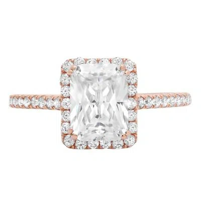 Pre-owned Pucci 1.98ct Simulated Diamond Emerald Halo Anniversary Engagement Ring 14k Rose Gold In White/colorless