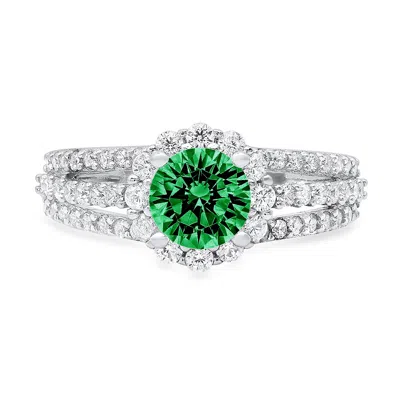 Pre-owned Pucci 1.98ct Round Halo Emerald Simulated Promise Bridal Wedding Ring 14k White Gold In Green