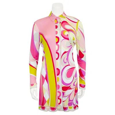 Pre-owned Pucci 1990s Emilio  Abstract Printed Pink And Yellow Tunic