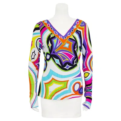 Pre-owned Pucci 1990s Emilio  Bright Multi Colour V Neck Top In Sand
