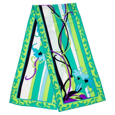 Pre-owned Pucci 1990s Emilio  Green And Blue Printed Narrow Silk Scarf