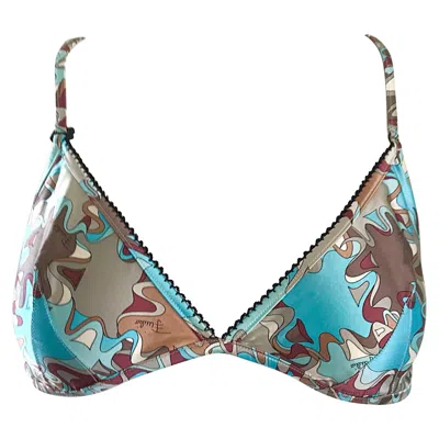 Pre-owned Pucci 1990s Emilio  New Light Blue + Brown + Maroon Signature Mosaic Silk Bra Top In Red