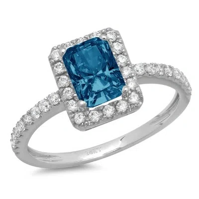 Pre-owned Pucci 1.9ct Emerald Halo London Blue Topaz Promise Bridal Wedding Ring 14k White Gold In D