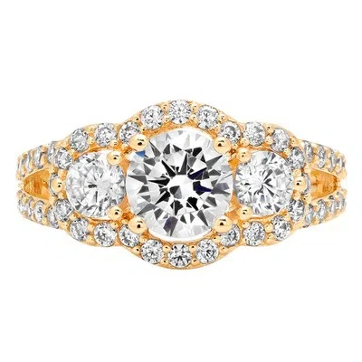 Pre-owned Pucci 1.9ct Halo Three Stone Round Simulated Engagement Promise Ring 14k Yellow Gold In D
