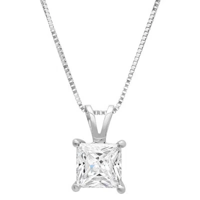 Pre-owned Pucci 1.9ct Princess Simulated Solitaire 14k White Gold Pendant Necklace + 16" Chain In D