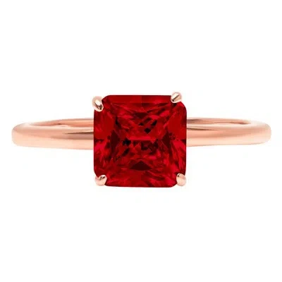 Pre-owned Pucci 1ct Asscher Cut Designer Statement Bridal Classic Red Garnet Ring 14k Pink Gold