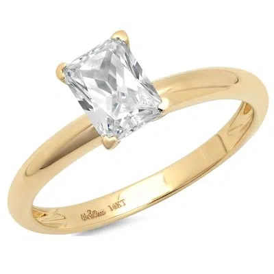 Pre-owned Pucci 1ct Emerald Cut Classic Bridal Simulated Engagement Promise Ring 14k Yellow Gold In White/colorless