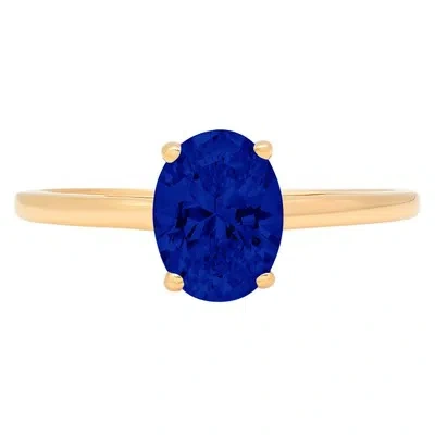 Pre-owned Pucci 1ct Oval Simulated Blue Sapphire Wedding Promise Designer Ring 14k Yellow Gold