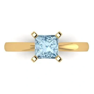 Pre-owned Pucci 1ct Princess Cut Vvs1 Designer Statement Bridal Swiss Topaz Ring 14k Yellow Gold