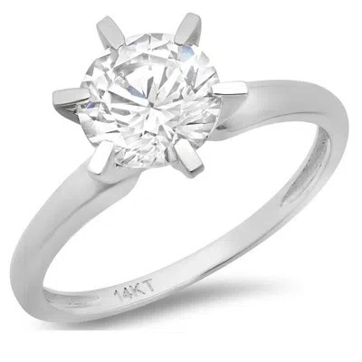 Pre-owned Pucci 1ct Round Cut Classic Solitaire Simulated Engagement Promise Ring 14k White Gold In White/colorless